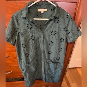 Green loft brand cotton eyelet dress with detachable dress underlay